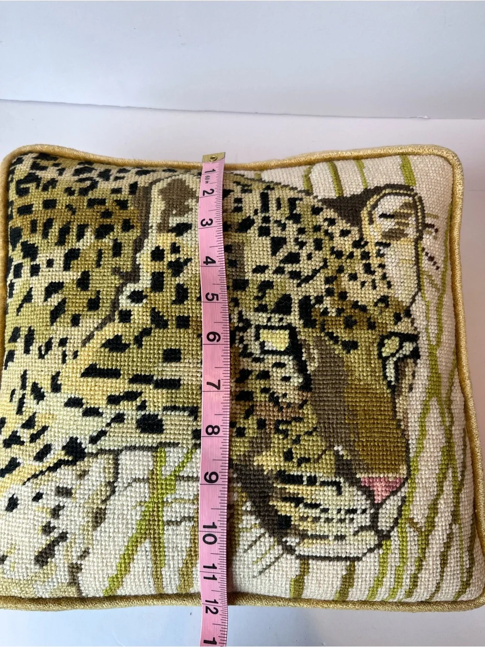 Vintage Needlepoint Leopard Jaguar Accent Pillow 70’s